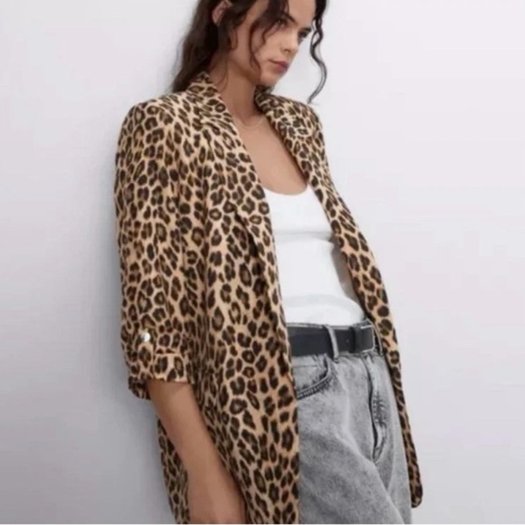 Zara Jackets & Blazers - Zara Open Front Leopard Print Blazer Jacket Medium